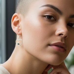 Ashley Andrews Sterling Silver Heart Drop Earrings with Black Crystal Accent